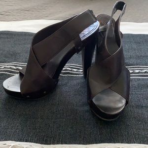 Brown Leather Wooden Heels